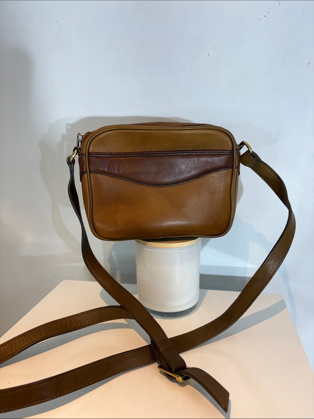 Anne Klein II Vintage Leather Crossbody Bag Tan Brown Mini Shoulder Purse